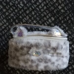 Claire's Faux Fur Cat Ear Clutch -         Gray/white